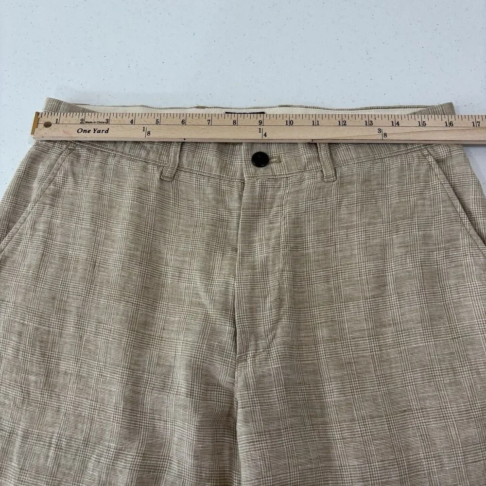 J Crew Oarsman 100% Linen Plaid Pants Beige 31x30 Trousers Preppy Quiet Luxury